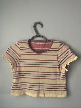 Urban Outfitters Out From Under Cream & Pink Striped Ribbed Cropped Tee Size XL